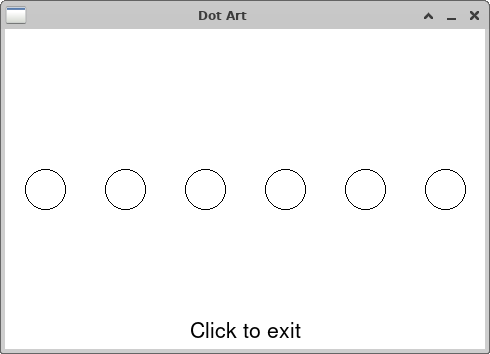 a row of six unfilled dots with radius 20