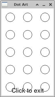 a five-by-three grid of unfilled dots with radius 15