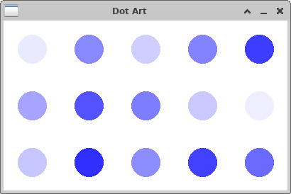five by three grid of blue randomly colored dots