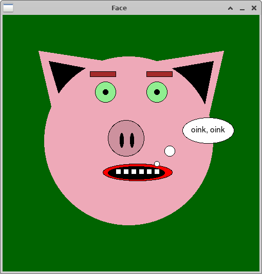 face of a pig saying oink