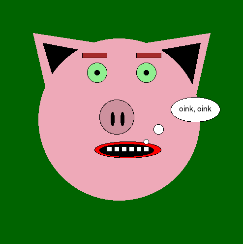 face of a pig saying oink