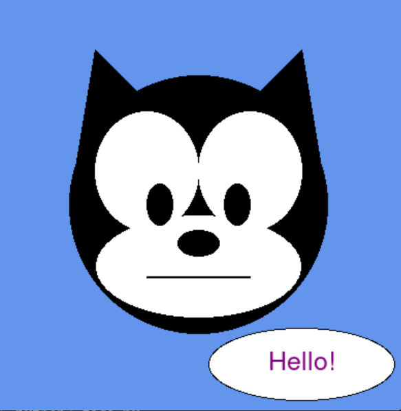 face of a felix the cat saying hello