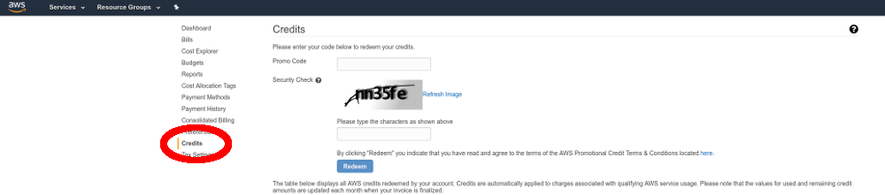 redeem the aws credit