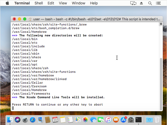 "mac terminal homebrew confirm