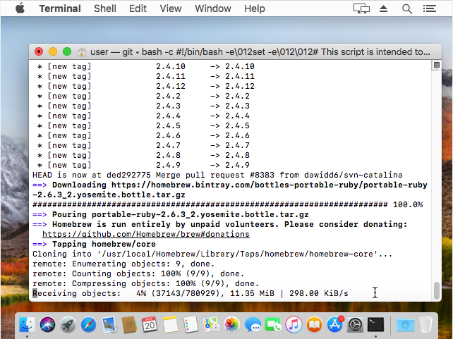 "mac terminal homebrew download core