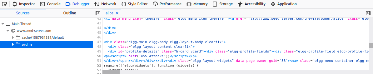 Figure showing JavaScript debugging.700