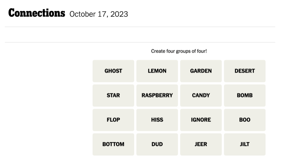 The NYT Connections game from October 17, 2023