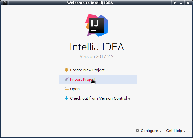 IntelliJ welcome dialog