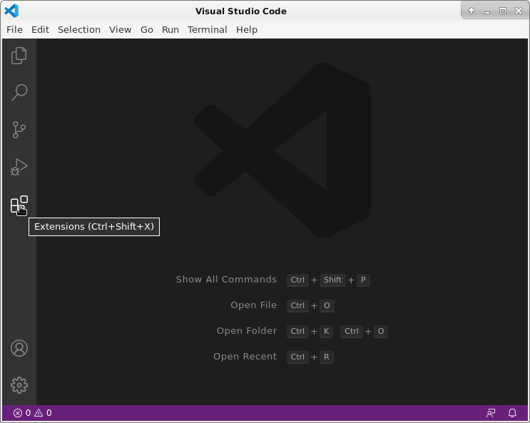 The Visual Studio Code extensions panel