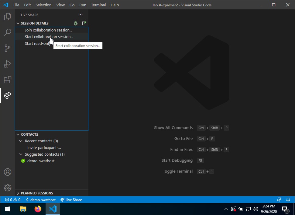 vscode host start collaboration