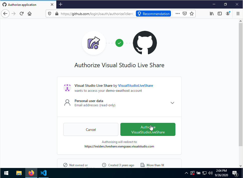 vscode setup github authorize